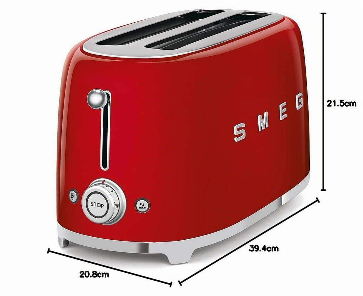 Smeg TSF02SSEU Toaster 4 Scheiben, 2 Schlitze 36mm, 6 Bräunungsstufen, 1500W, Chrom
