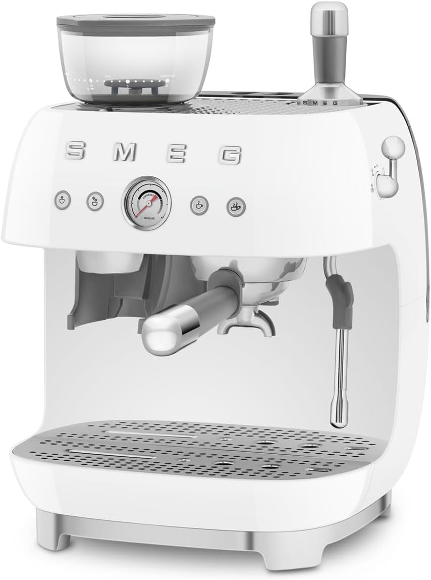 Smeg Espressomaschine EGF03WHEU mit Kaffeemühle, Thermoblock, 4 Temperaturstufen, Dampfdüse, 1L Tank