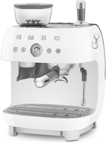 Smeg Espressomaschine EGF03WHEU mit Kaffeemühle, Thermoblock, 4 Temperaturstufen, Dampfdüse, 1L Tank
