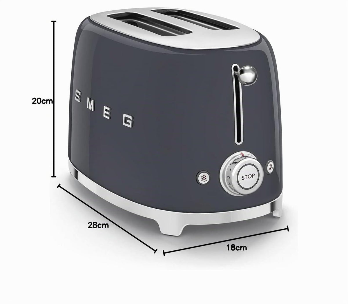 Smeg TSF01MLMEU Toaster 2 Scheiben, 6 Bräunungsstufen, Auftau-/Bagel-Funktion, 950W