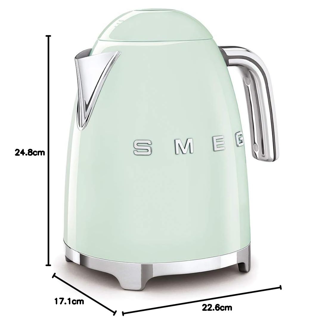 Smeg Wasserkocher 1,7L mit variabler Temperaturwahl 50-100°C, Edelstahl, Soft-Opening, Anti-Kalk-Filter