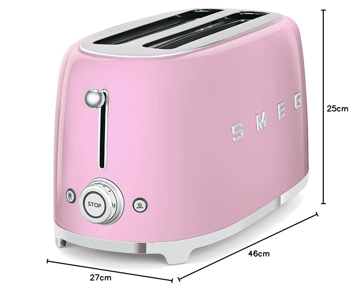 Smeg TSF02SSEU Toaster 4 Scheiben, 2 Schlitze 36mm, 6 Bräunungsstufen, 1500W, Chrom