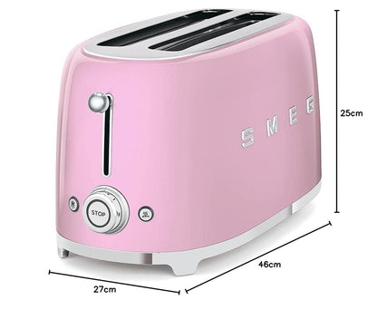 Smeg TSF02SSEU Toaster 4 Scheiben, 2 Schlitze 36mm, 6 Bräunungsstufen, 1500W, Chrom