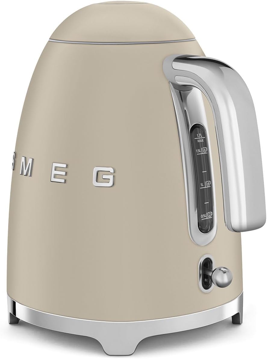 Smeg Wasserkocher 1,7L mit variabler Temperaturwahl 50-100°C, Edelstahl, Soft-Opening, Anti-Kalk-Filter