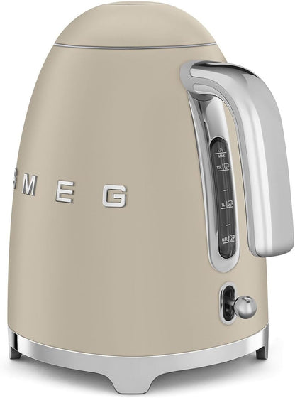 Smeg Wasserkocher 1,7L mit variabler Temperaturwahl 50-100°C, Edelstahl, Soft-Opening, Anti-Kalk-Filter