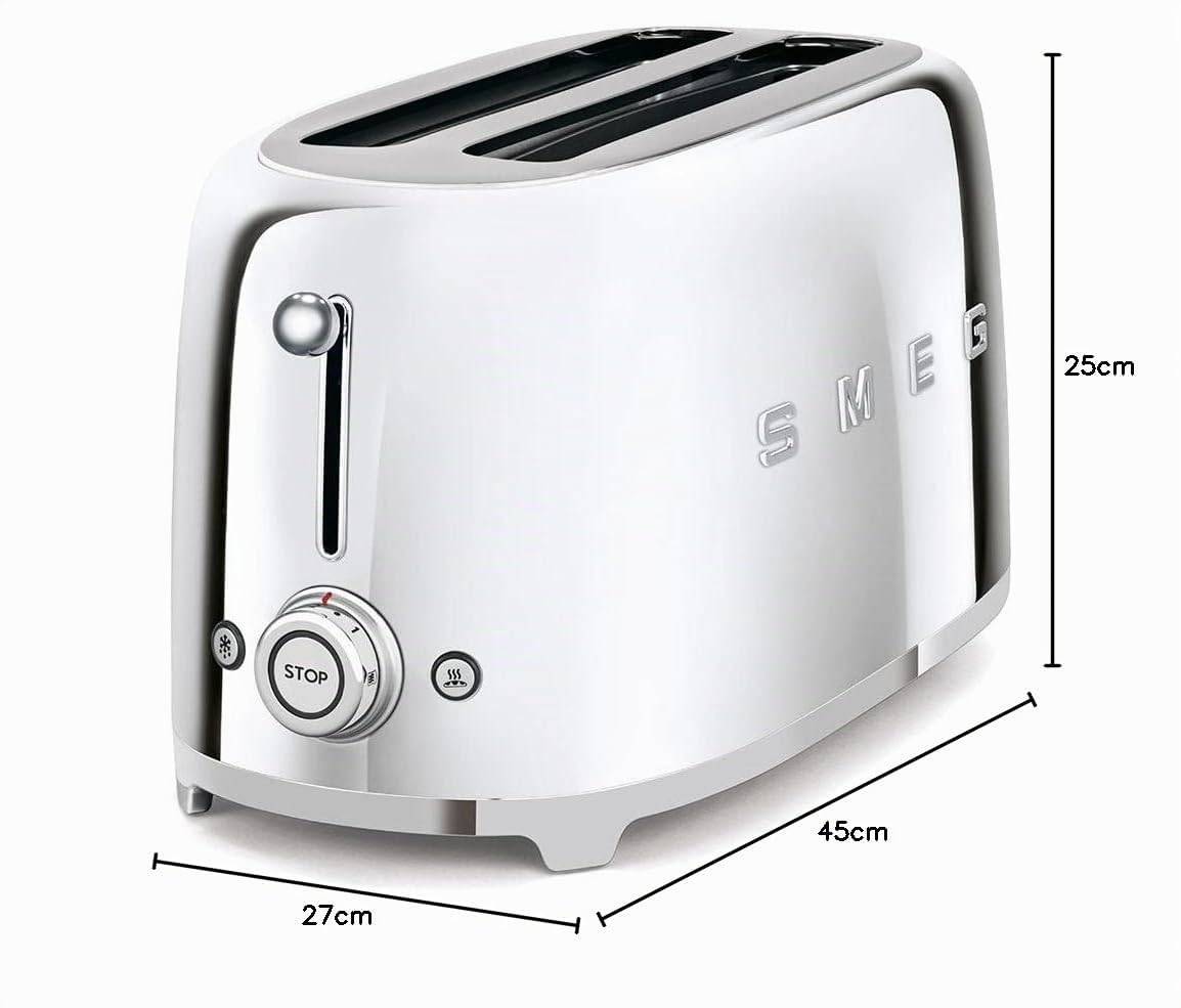 Smeg TSF02SSEU Toaster 4 Scheiben, 2 Schlitze 36mm, 6 Bräunungsstufen, 1500W, Chrom