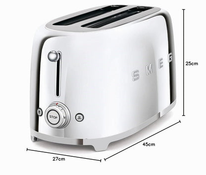 Smeg TSF02SSEU Toaster 4 Scheiben, 2 Schlitze 36mm, 6 Bräunungsstufen, 1500W, Chrom