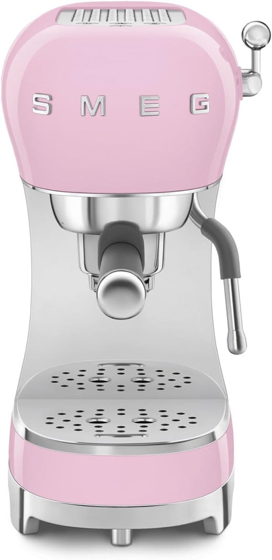 Smeg Espressomaschine ECF02PKEU, Cappuccino-Dampffunktion, Thermoblock, 15 bar, 1L Tank, 3 Siebträger