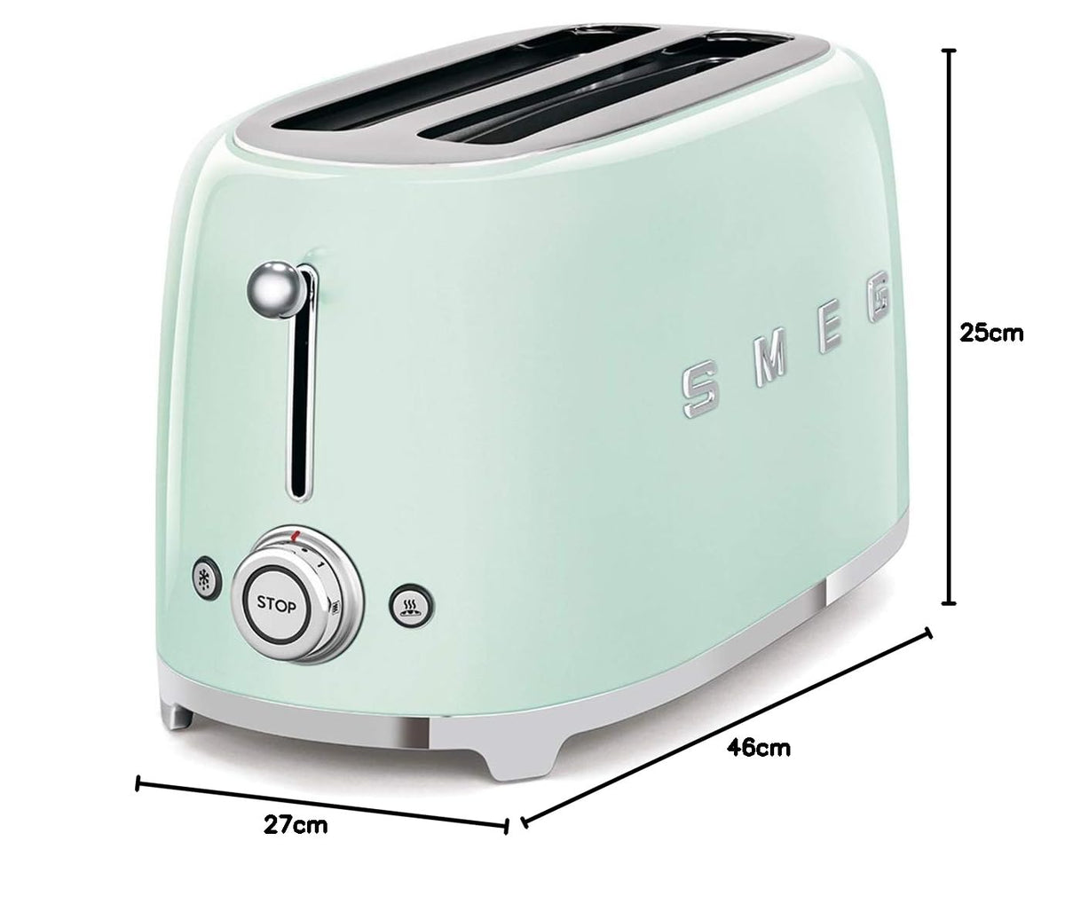 Smeg TSF02SSEU Toaster 4 Scheiben, 2 Schlitze 36mm, 6 Bräunungsstufen, 1500W, Chrom