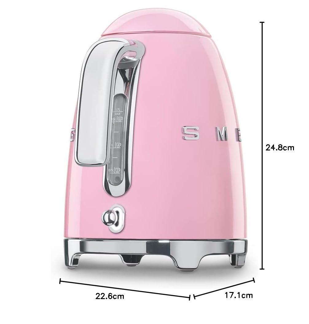 Smeg Wasserkocher 1,7L mit variabler Temperaturwahl 50-100°C, Edelstahl, Soft-Opening, Anti-Kalk-Filter