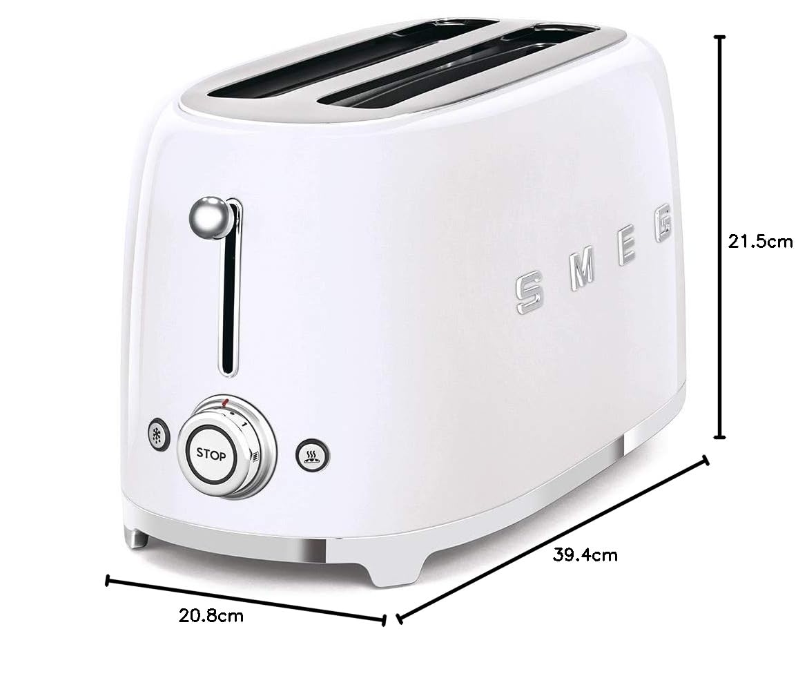 Smeg TSF02SSEU Toaster 4 Scheiben, 2 Schlitze 36mm, 6 Bräunungsstufen, 1500W, Chrom