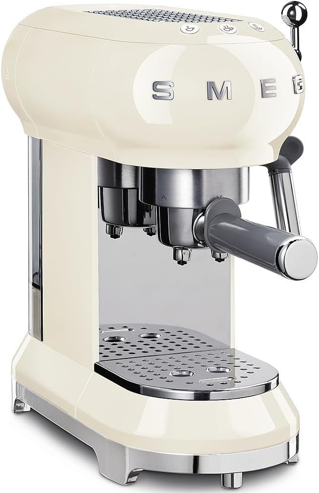 Smeg Espressomaschine ECF01CREU Creme – Manuelle Siebträgermaschine mit Cappuccino-System & Thermoblock