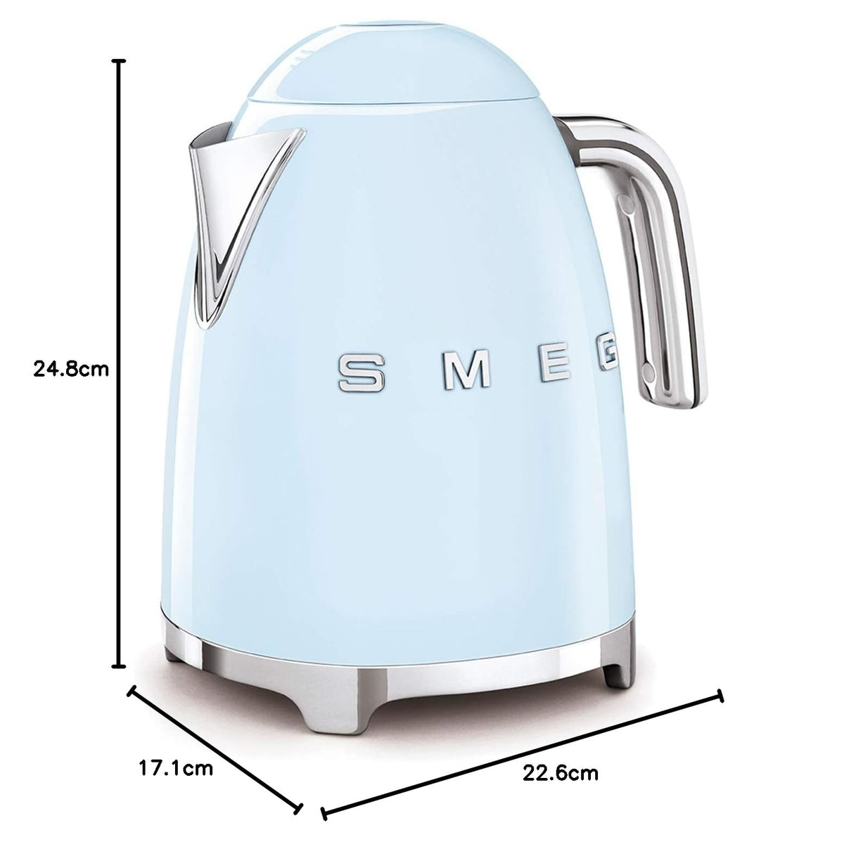 Smeg Wasserkocher 1,7L mit variabler Temperaturwahl 50-100°C, Edelstahl, Soft-Opening, Anti-Kalk-Filter