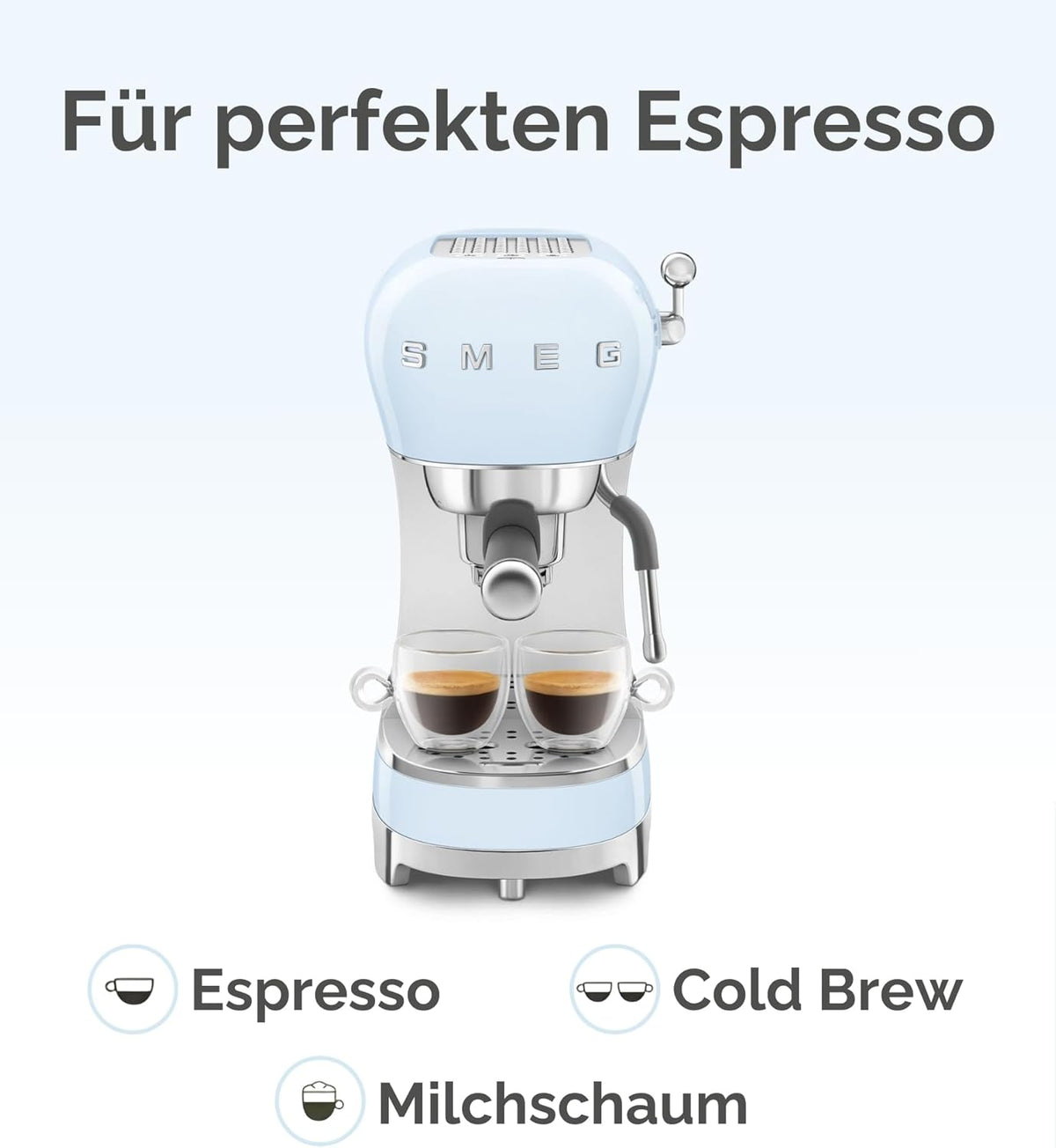 Smeg Espressomaschine ECF02PKEU, Cappuccino-Dampffunktion, Thermoblock, 15 bar, 1L Tank, 3 Siebträger