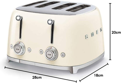 Smeg TSF03CREU Toaster 4 Scheiben, 6 Bräunungsstufen, Auftau- & Bagel-Funktion, 2000W, Creme