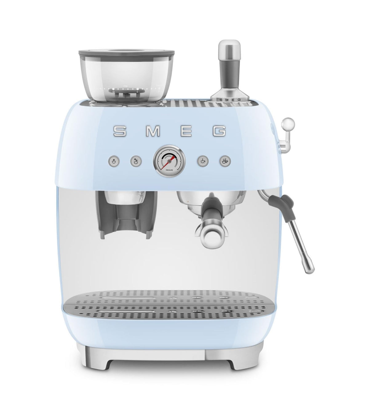 Smeg Espressomaschine EGF03WHEU mit Kaffeemühle, Thermoblock, 4 Temperaturstufen, Dampfdüse, 1L Tank