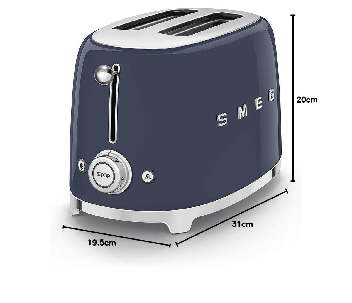 Smeg TSF01MLMEU Toaster 2 Scheiben, 6 Bräunungsstufen, Auftau-/Bagel-Funktion, 950W