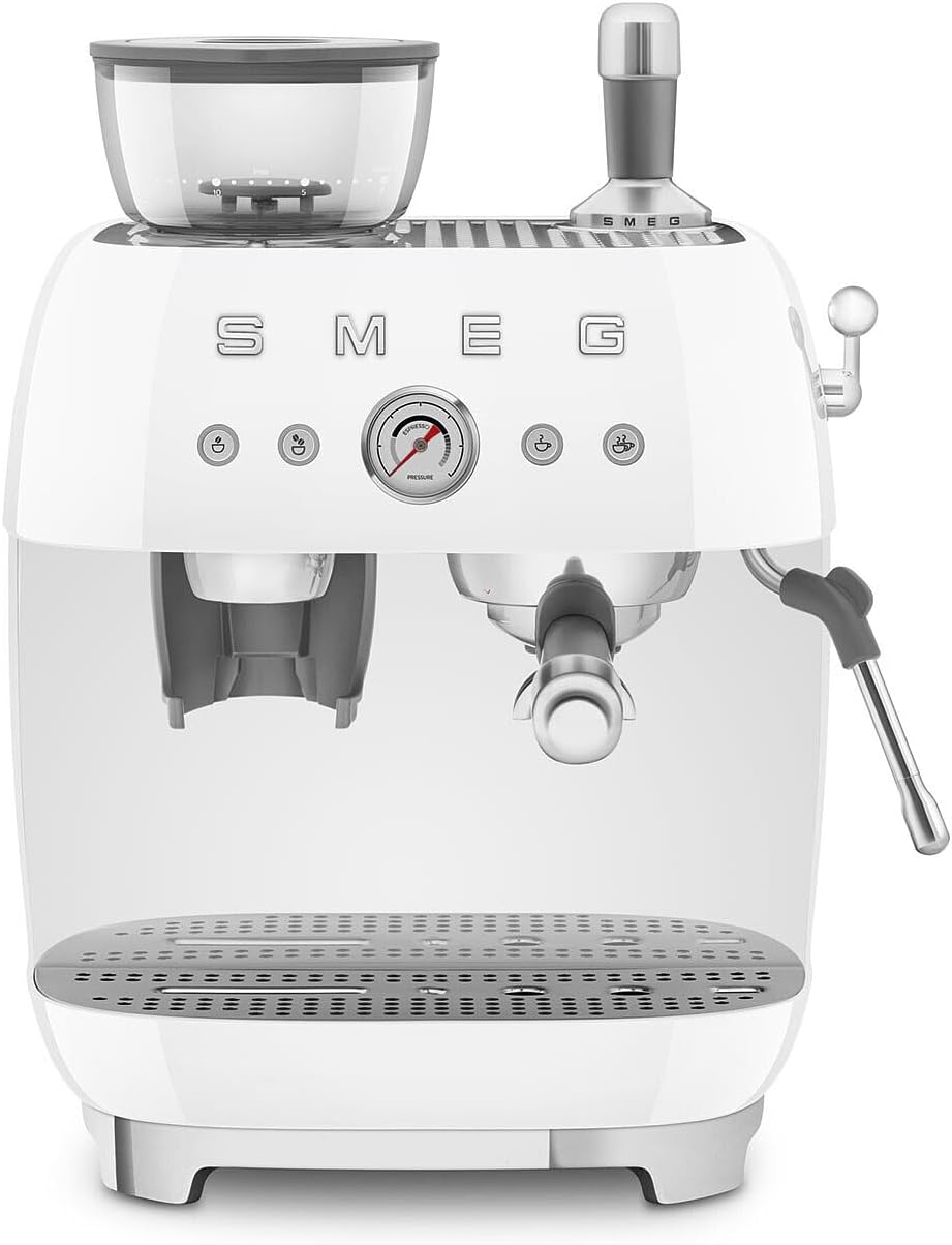 Smeg Espressomaschine EGF03WHEU mit Kaffeemühle, Thermoblock, 4 Temperaturstufen, Dampfdüse, 1L Tank