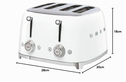 Smeg TSF03CREU Toaster 4 Scheiben, 6 Bräunungsstufen, Auftau- & Bagel-Funktion, 2000W, Creme
