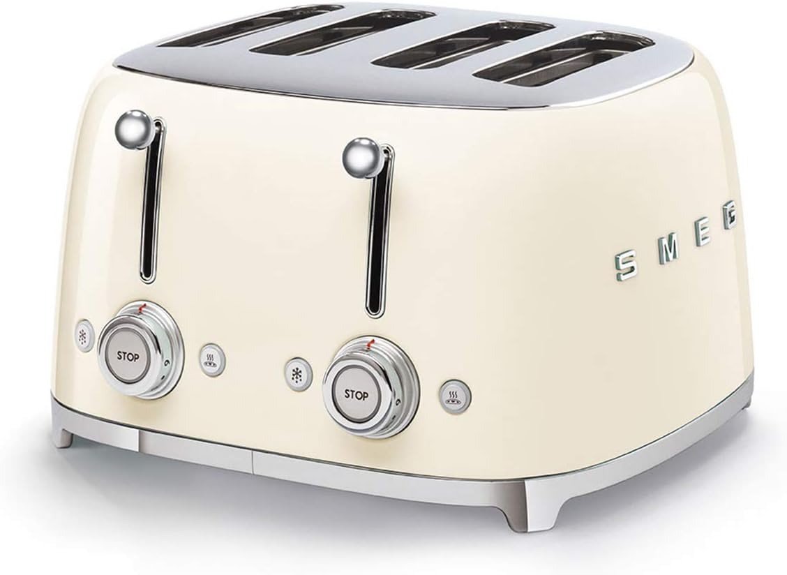 Smeg TSF03CREU Toaster 4 Scheiben, 6 Bräunungsstufen, Auftau- & Bagel-Funktion, 2000W, Creme