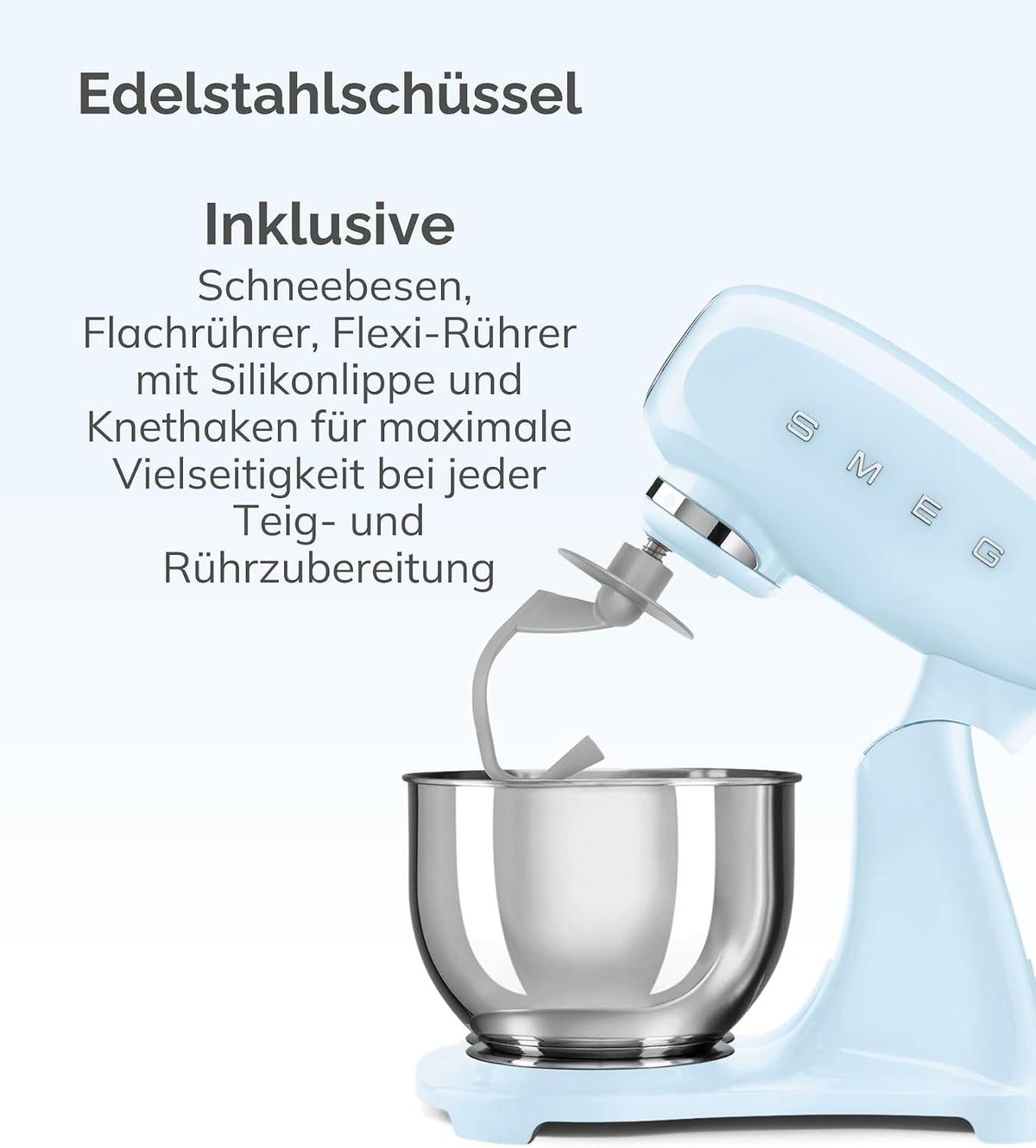 Smeg SMF03CREU Küchenmaschine 800W, Planetenrührwerk, 10 Geschwindigkeitsstufen, 4,8L Edelstahlschüssel