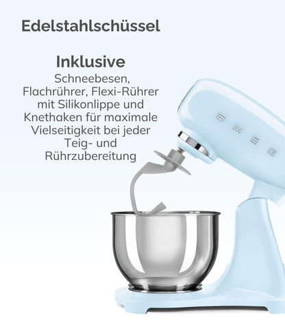 Smeg SMF03CREU Küchenmaschine 800W, Planetenrührwerk, 10 Geschwindigkeitsstufen, 4,8L Edelstahlschüssel