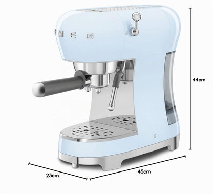 Smeg Espressomaschine ECF02PKEU, Cappuccino-Dampffunktion, Thermoblock, 15 bar, 1L Tank, 3 Siebträger