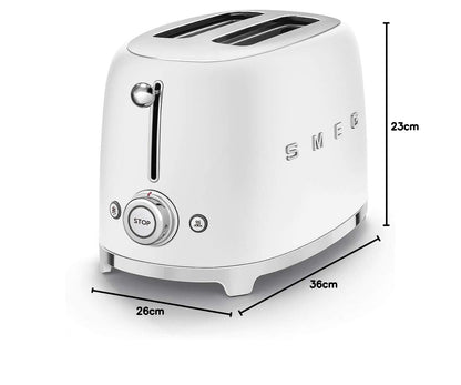 Smeg TSF01MLMEU Toaster 2 Scheiben, 6 Bräunungsstufen, Auftau-/Bagel-Funktion, 950W