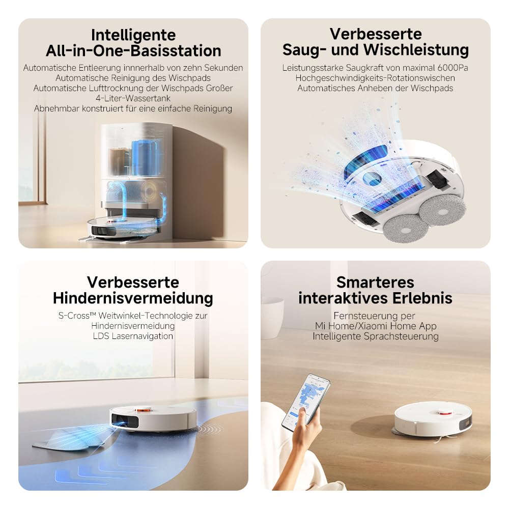 XIAOMI H50 Pro Saugroboter mit Wischfunktion, 15.000 Pa, ausfahrbarer Arm