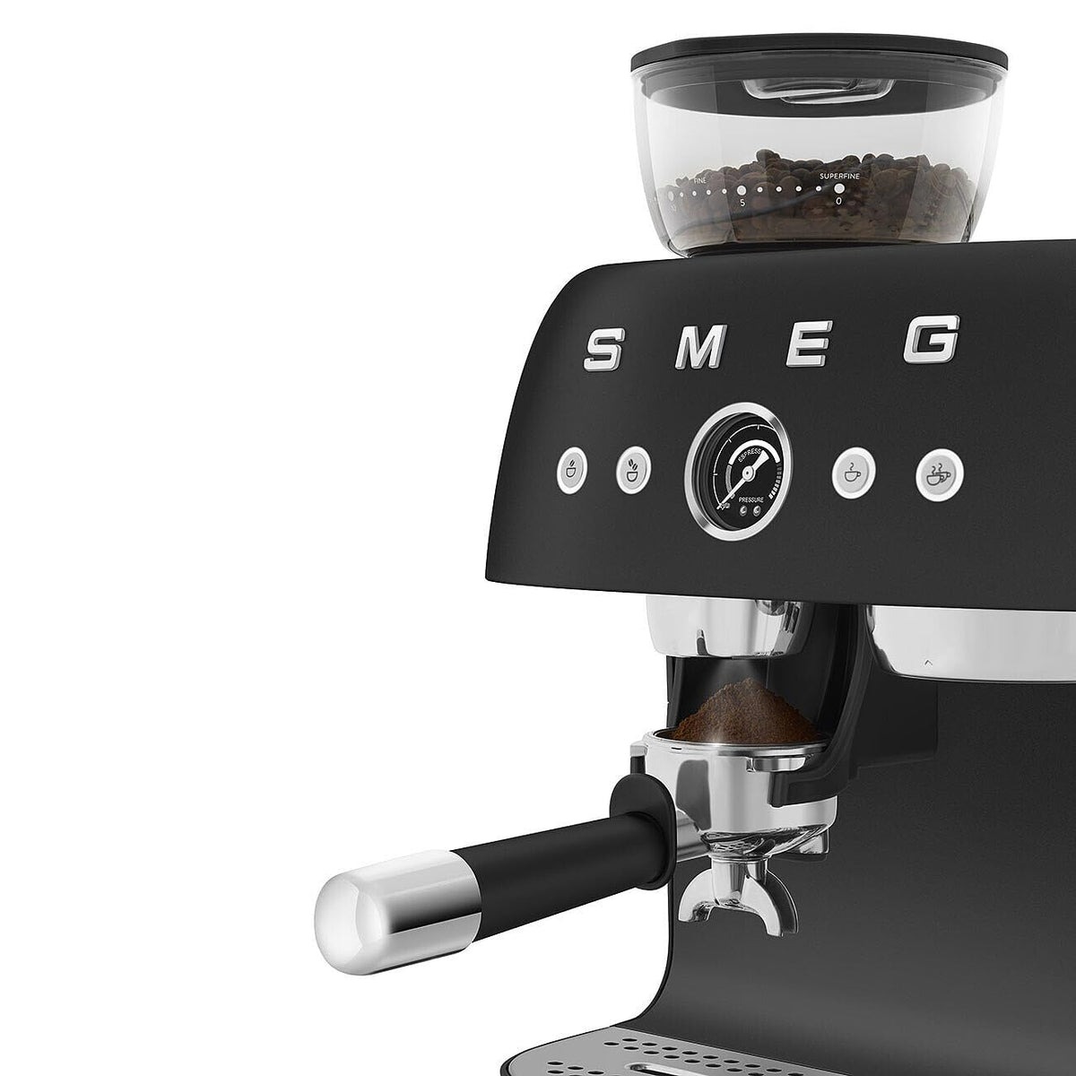 Smeg Espressomaschine EGF03WHEU mit Kaffeemühle, Thermoblock, 4 Temperaturstufen, Dampfdüse, 1L Tank