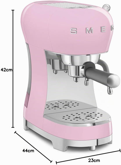 Smeg Espressomaschine ECF02PKEU, Cappuccino-Dampffunktion, Thermoblock, 15 bar, 1L Tank, 3 Siebträger
