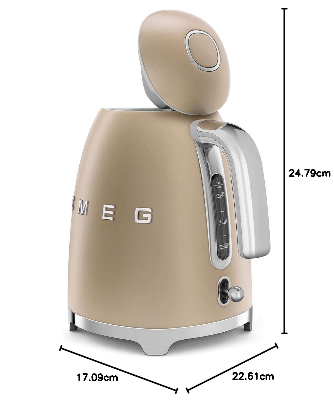Smeg Wasserkocher 1,7L mit variabler Temperaturwahl 50-100°C, Edelstahl, Soft-Opening, Anti-Kalk-Filter