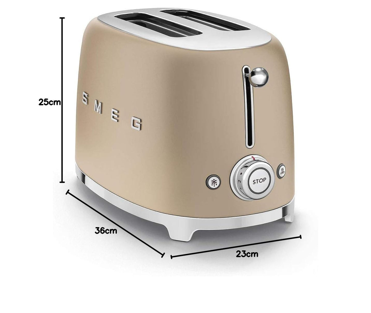 Smeg TSF01MLMEU Toaster 2 Scheiben, 6 Bräunungsstufen, Auftau-/Bagel-Funktion, 950W