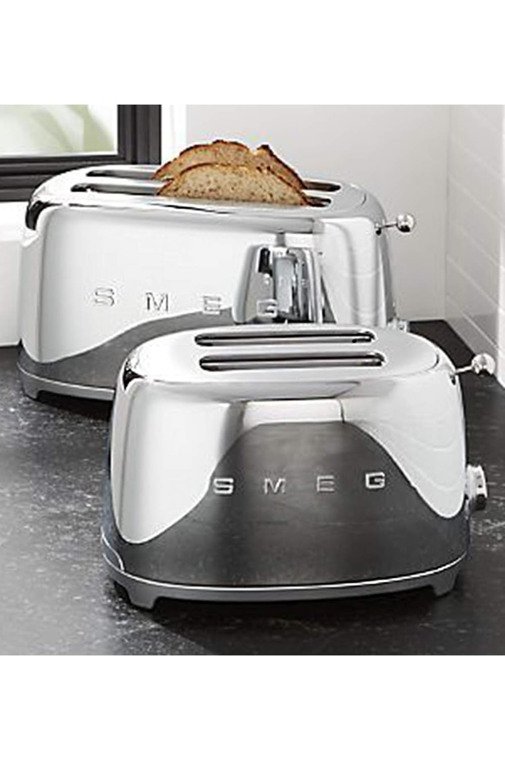 Smeg TSF02SSEU Toaster 4 Scheiben, 2 Schlitze 36mm, 6 Bräunungsstufen, 1500W, Chrom