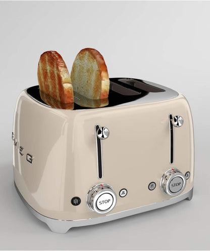 Smeg TSF03CREU Toaster 4 Scheiben, 6 Bräunungsstufen, Auftau- & Bagel-Funktion, 2000W, Creme