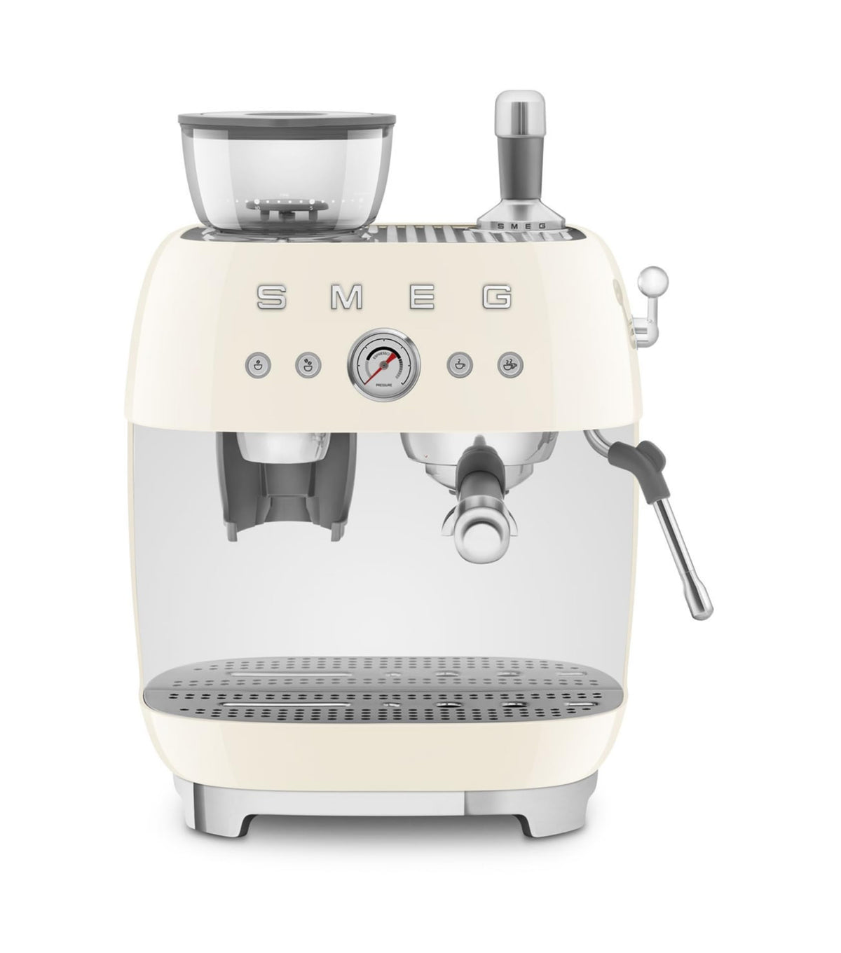 Smeg Espressomaschine EGF03WHEU mit Kaffeemühle, Thermoblock, 4 Temperaturstufen, Dampfdüse, 1L Tank