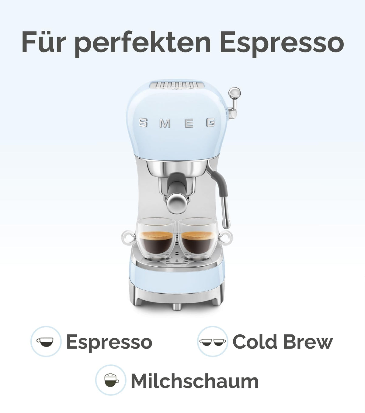 Smeg Espressomaschine ECF02PKEU, Cappuccino-Dampffunktion, Thermoblock, 15 bar, 1L Tank, 3 Siebträger