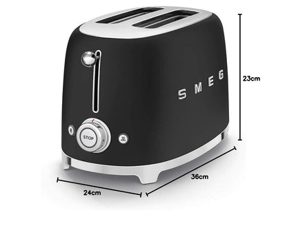 Smeg TSF01MLMEU Toaster 2 Scheiben, 6 Bräunungsstufen, Auftau-/Bagel-Funktion, 950W