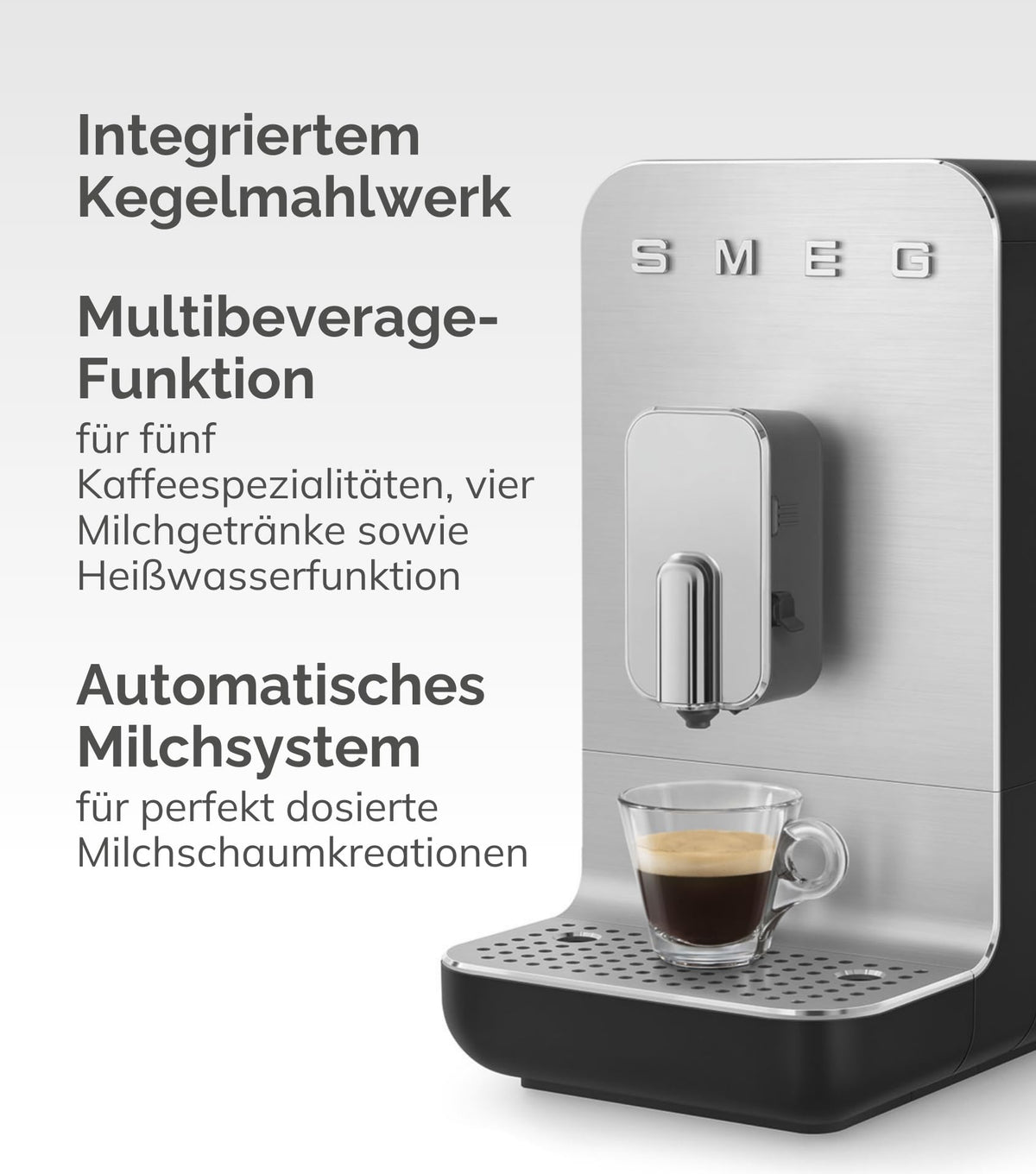 Smeg Kaffeevollautomat BCC13WHMEU Weiß – Espressomaschine mit Milchsystem, Kaffeemühle & Thermoblock