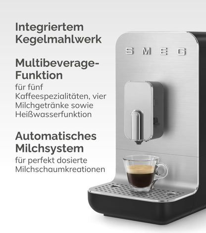 Smeg Kaffeevollautomat BCC13WHMEU Weiß – Espressomaschine mit Milchsystem, Kaffeemühle & Thermoblock