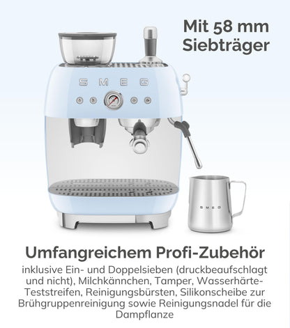 Smeg Espressomaschine EGF03WHEU mit Kaffeemühle, Thermoblock, 4 Temperaturstufen, Dampfdüse, 1L Tank