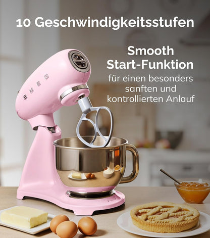 Smeg SMF03CREU Küchenmaschine 800W, Planetenrührwerk, 10 Geschwindigkeitsstufen, 4,8L Edelstahlschüssel