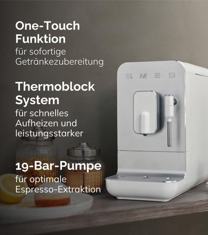 Smeg BCC12BLMEU Espressomaschine mit Kaffeemühle, Thermoblock-System, Milchaufschäumer, 1,4L Tank