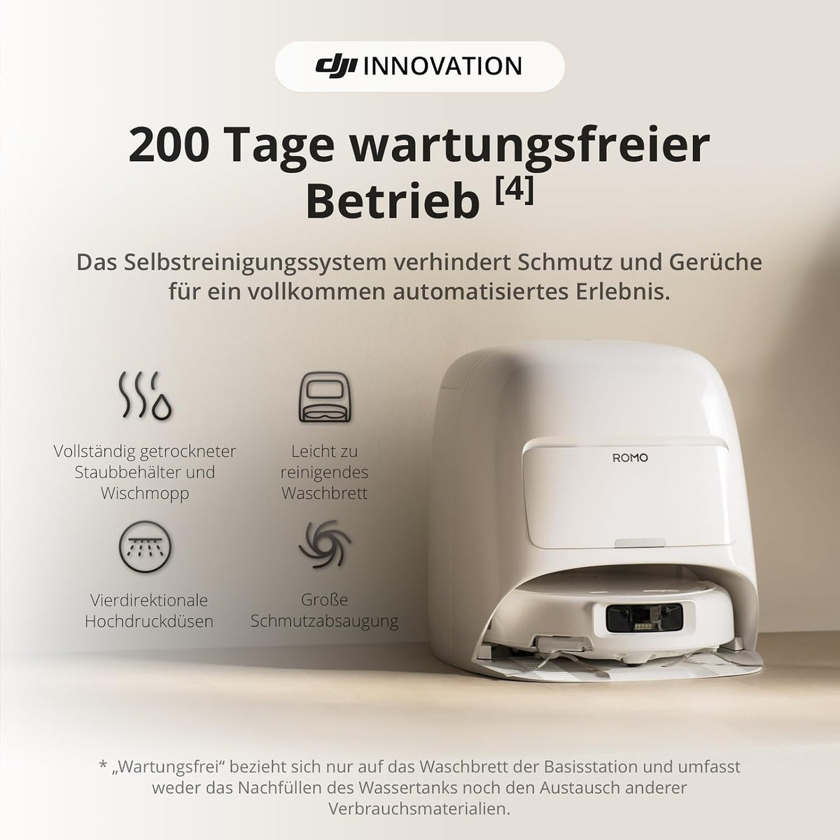 DJI ROMO S Saugroboter mit Wischfunktion, 25.000 Pa Saugkraft