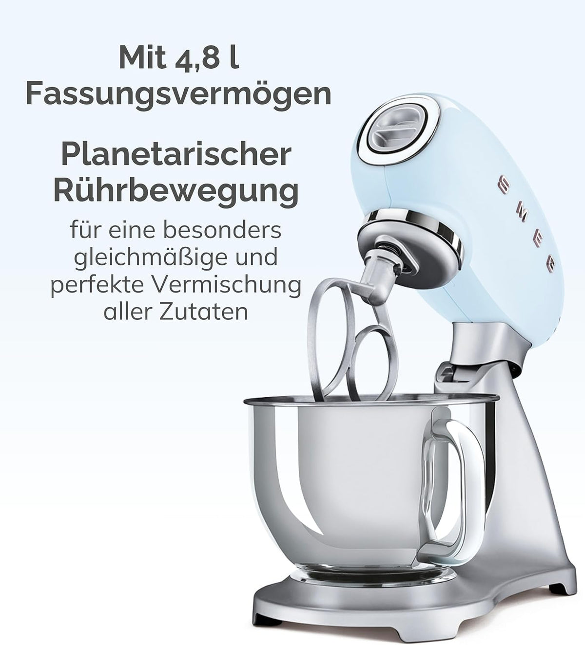 Smeg Küchenmaschine 4,8L mit Planetenrührwerk, 10 Geschwindigkeitsstufen, 800W, Edelstahlschüssel