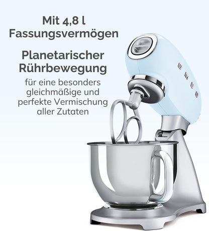 Smeg Küchenmaschine 4,8L mit Planetenrührwerk, 10 Geschwindigkeitsstufen, 800W, Edelstahlschüssel