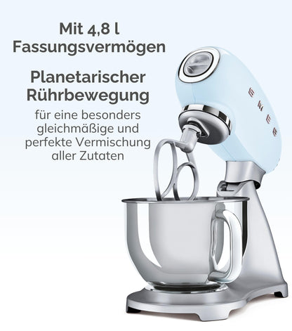 Smeg Küchenmaschine 4,8L mit Planetenrührwerk, 10 Geschwindigkeitsstufen, 800W, Edelstahlschüssel