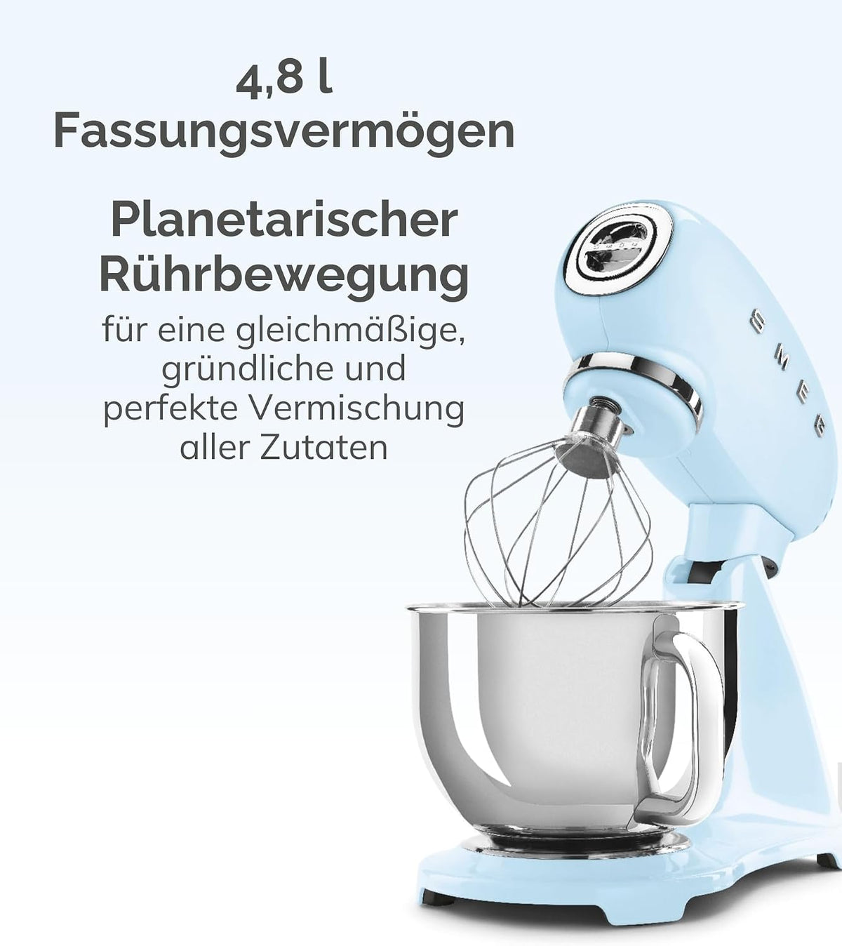 Smeg SMF03CREU Küchenmaschine 800W, Planetenrührwerk, 10 Geschwindigkeitsstufen, 4,8L Edelstahlschüssel