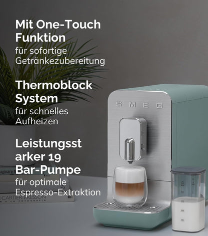 Smeg Kaffeevollautomat BCC13WHMEU Weiß – Espressomaschine mit Milchsystem, Kaffeemühle & Thermoblock