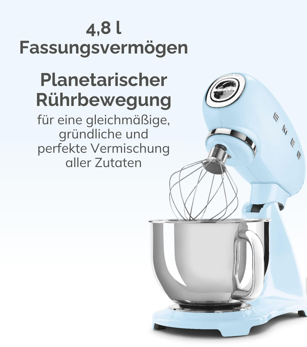 Smeg SMF03CREU Küchenmaschine 800W, Planetenrührwerk, 10 Geschwindigkeitsstufen, 4,8L Edelstahlschüssel